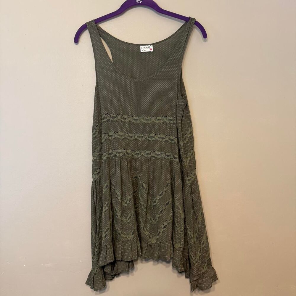 Intimately Free People Olive Green Polka Dot Lace Tunic Dress Tank XS